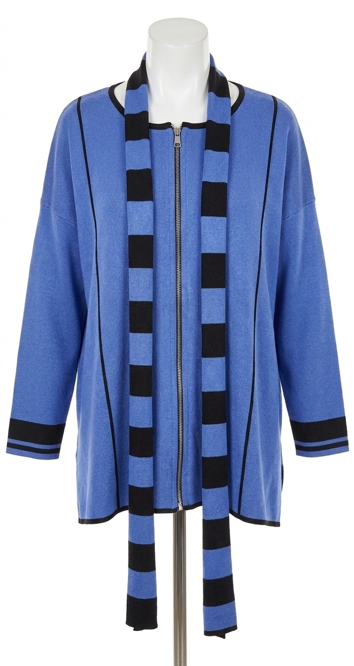 NEW ANGEL APPAREL reversible zip poncho with stripe scarf in periwinkle